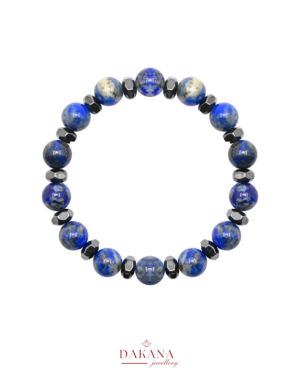 Sertifikalı Lapis Lazuli ve Faset Hematit Taşı 8 mm Erkek Doğal Taş Bileklik