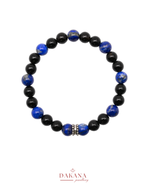 Sertifikalı Lapis Lazuli ve Siyah Akik Gümüş 6 mm Erkek Doğal Taş Bileklik
