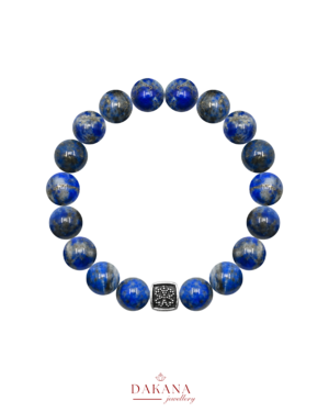 Sertifikalı Lapis Lazuli Taşı 8 mm Gümüş Yonca Figürlü Erkek Doğal Taş Bileklik