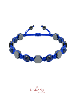 Sertifikalı Lapis Lazuli ve Hematit Taşı 8 mm Erkek Makrome Doğal Taş Bileklik