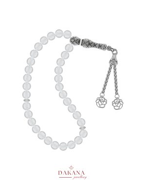 Sertifikalı 8 mm Kristal kuvars Lotus Çiçeği Çelik Püskül Doğal Taş Tesbih