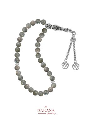 Sertifikalı 8 mm Labradorit Taşı Lotus Çiçeği Çelik Püskül Doğal Taş Tesbih