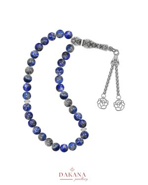 Sertifikalı 8 mm Lapis Lazuli Lotus Çiçeği Çelik Püskül Doğal Taş Tesbih