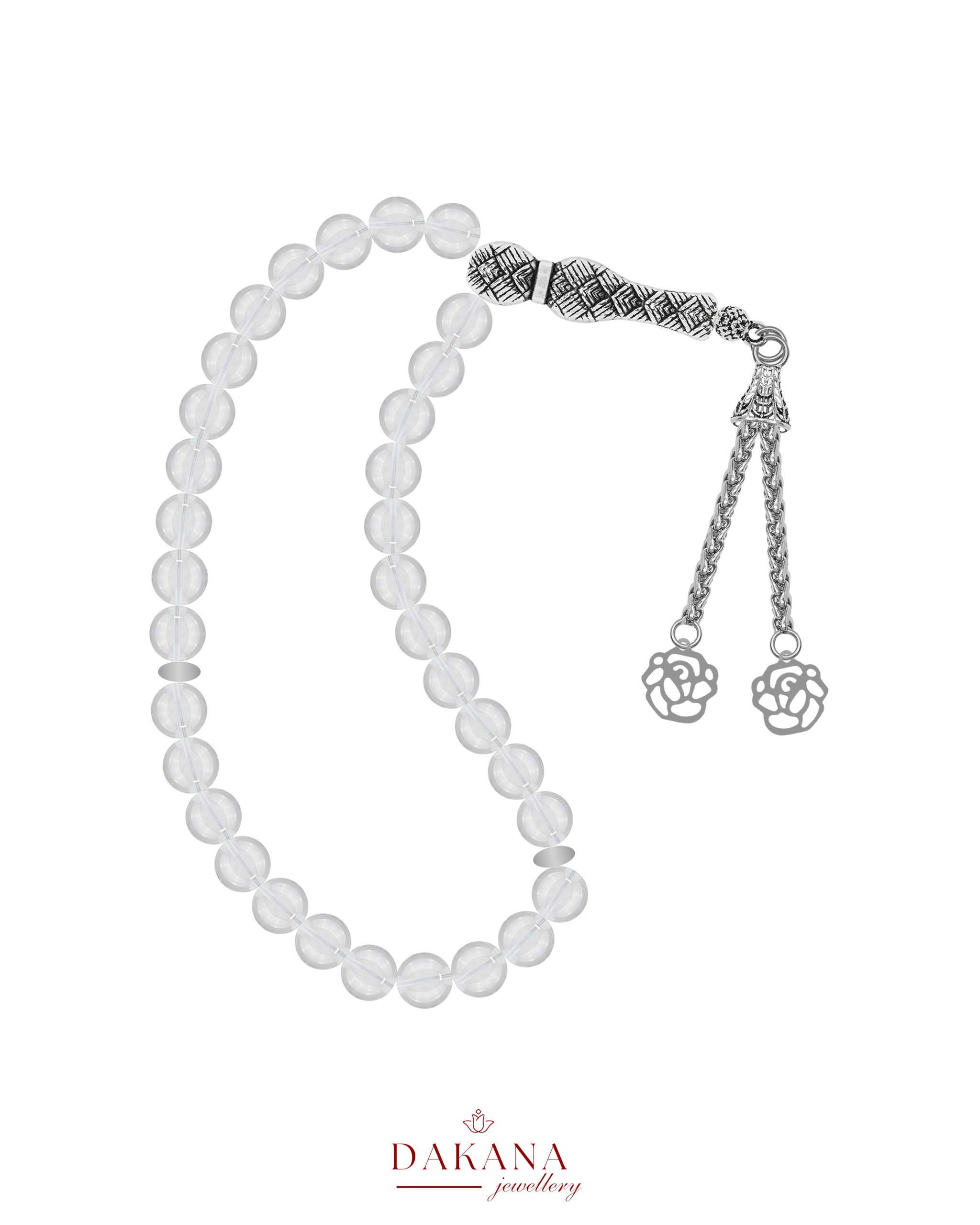 Sertifikalı 8 mm Kristal kuvars Lotus Çiçeği Çelik Püskül Doğal Taş Tesbih