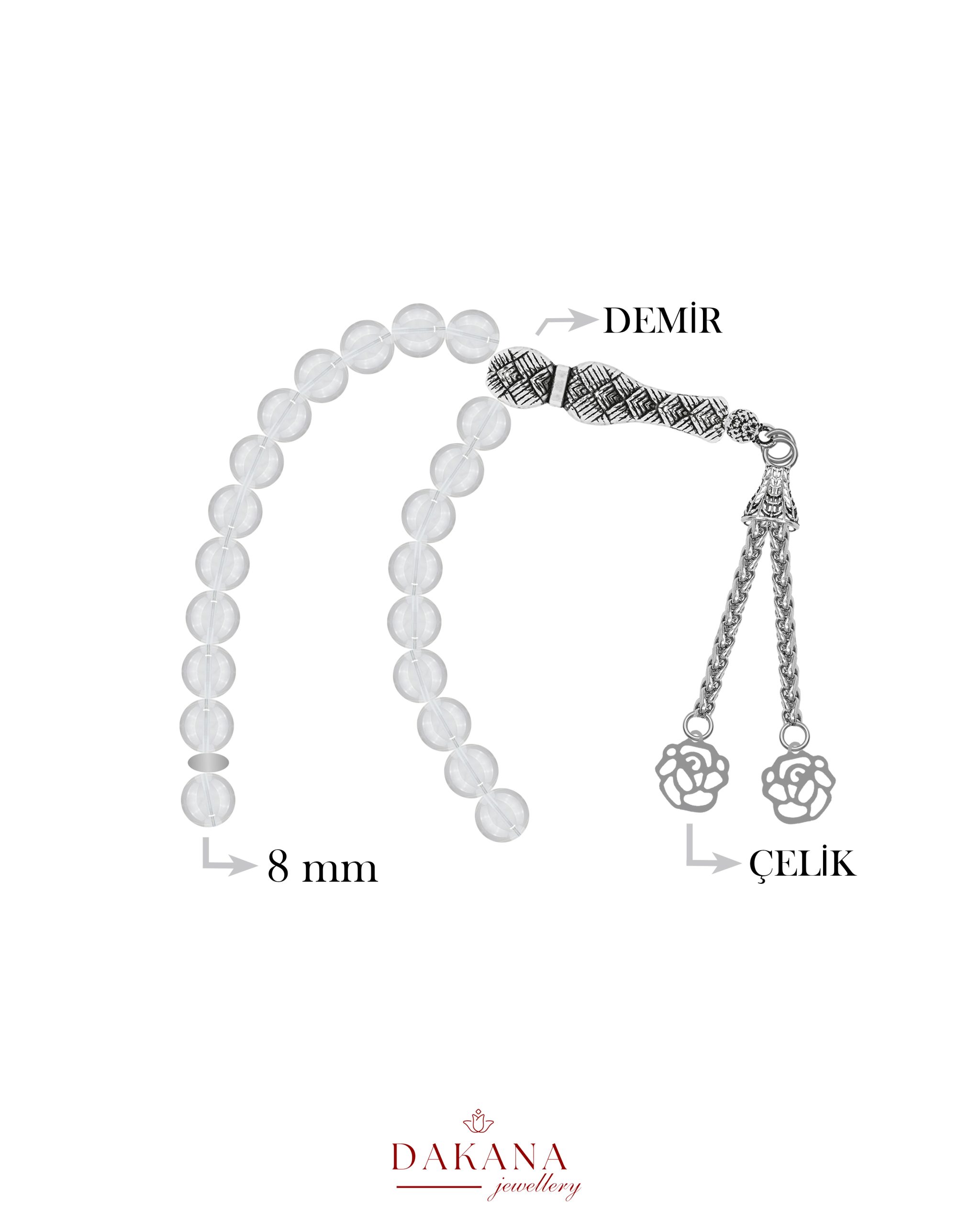 Sertifikalı 8 mm Kristal kuvars Lotus Çiçeği Çelik Püskül Doğal Taş Tesbih - Görsel 2